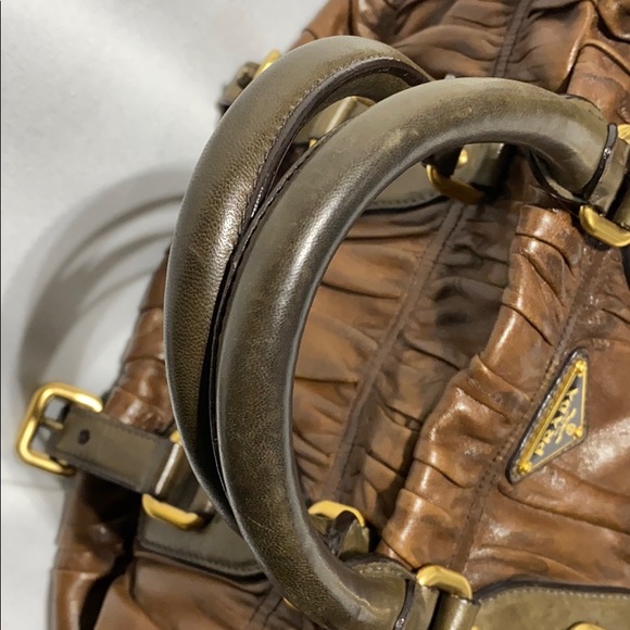 PRADA Nappa Gaufre Brown Leather Ruched Tote Bag - Picture 7 of 9